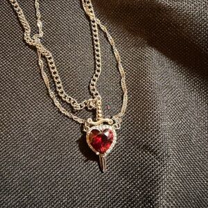 Silver stainless Heart Dagger Necklace